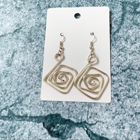 Silver Geometric Dangly Earrings with Sheer White Jewelry Bag - Picture 3 of 8